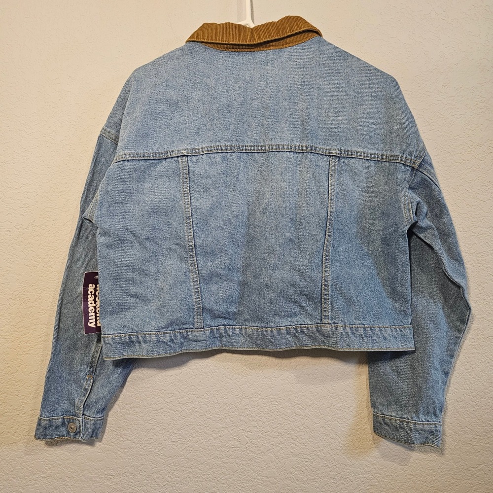 Light Blue Denim Jacket with Brown Corduroy Collar - Picture 6 of 6